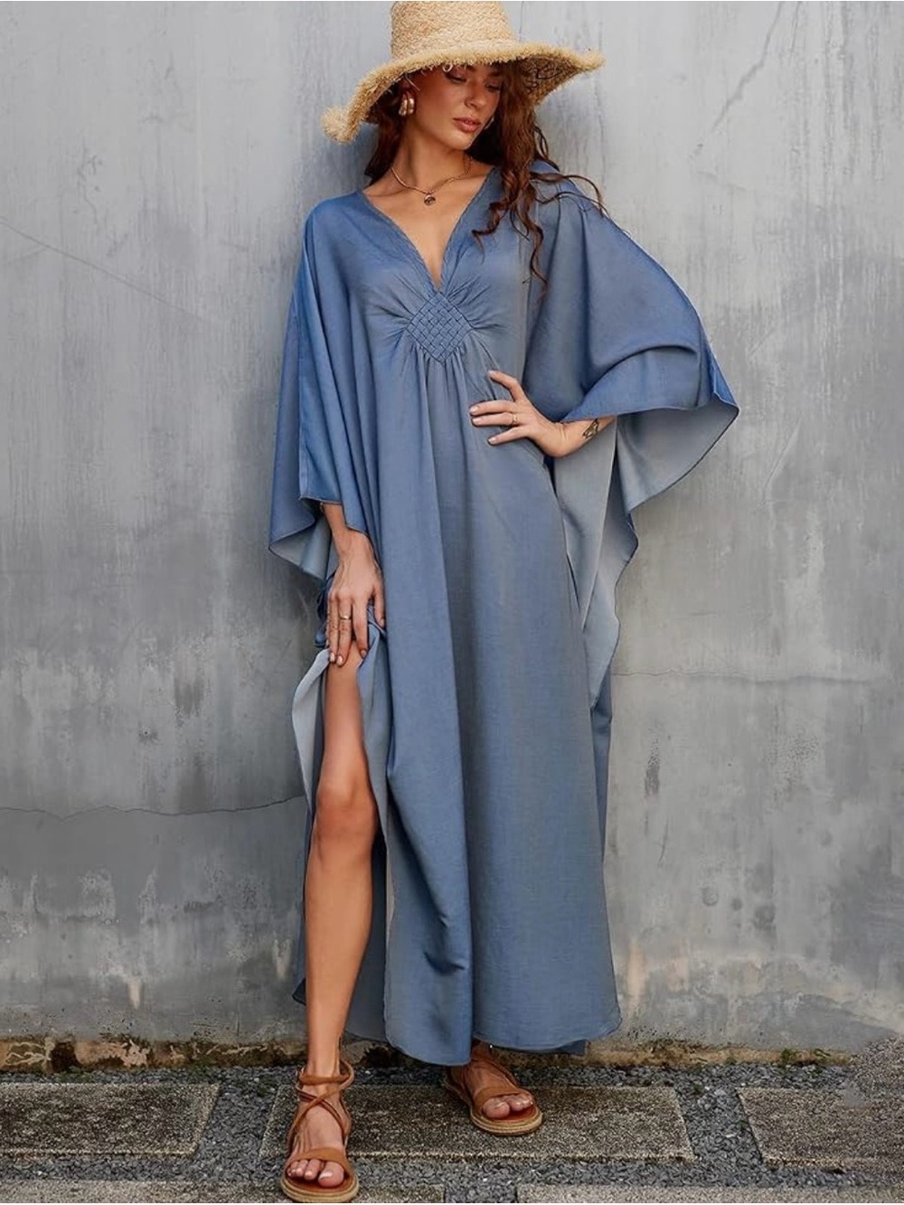 Blue Maxi Kaftan Dress with Draped Effect Chic
